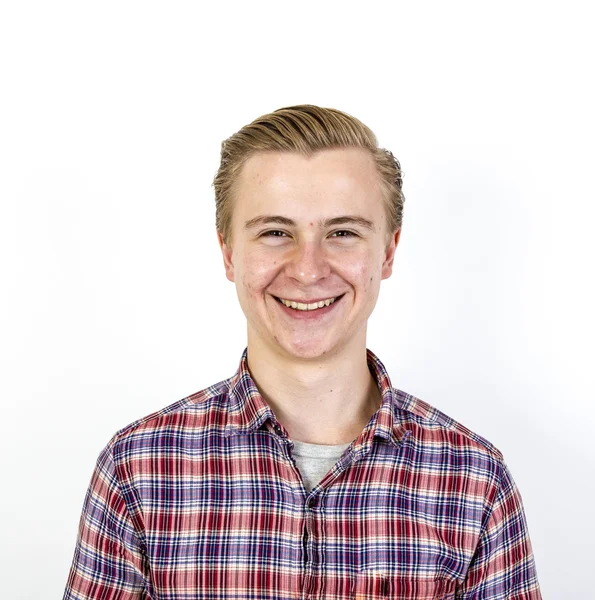 Positive boy looking at camera. Isolated over white — Stock Photo, Image