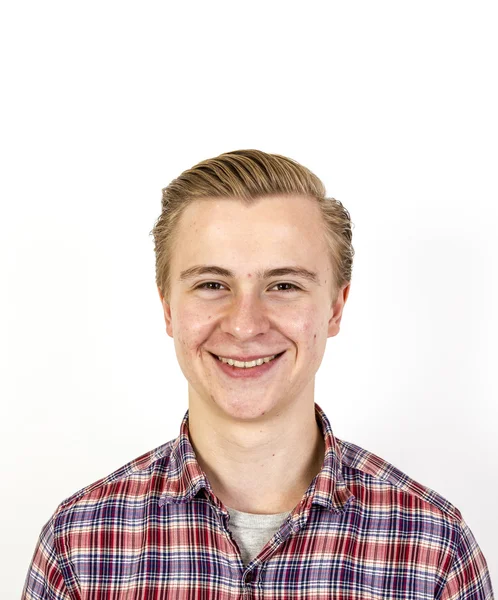 Positive boy looking at camera. Isolated over white — Stock Photo, Image