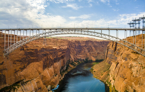 old navajo bridge crosses the colorado canyon