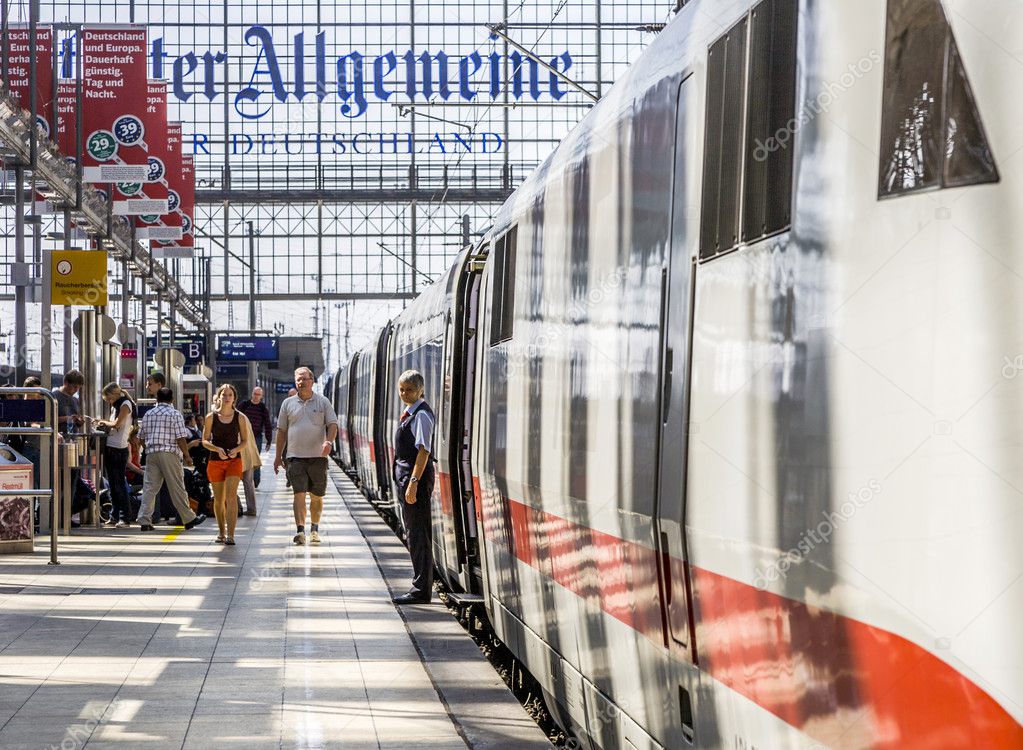 People arriving or departing at the Frankfurt  train station