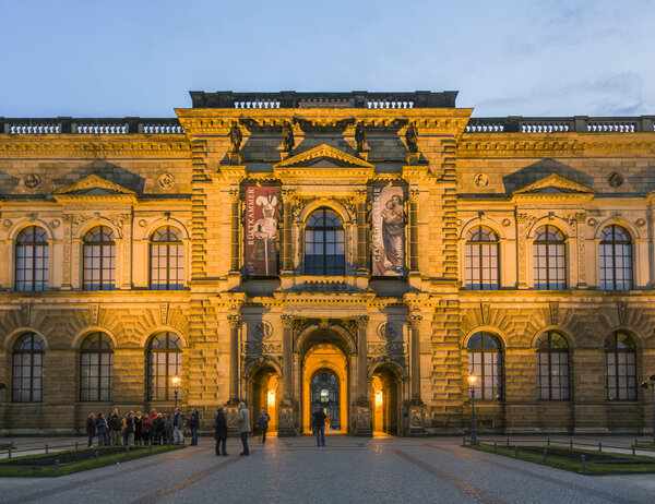 The outside facade of the Old Masters Picture Gallery in Zwinger