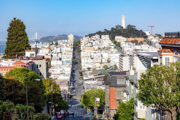 Coit Tower, ABD ile San Francisco 'nun tepelik ufuk çizgisine bakın