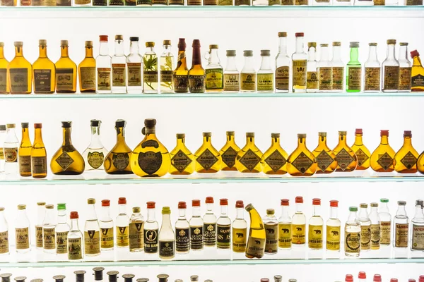 Gamla Grappa flaskor i en Grappa Museum i Bassano del Grappa — Stockfoto