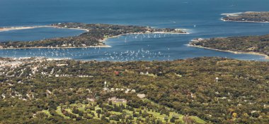 aerial of Oister Bay in New York at long island lake