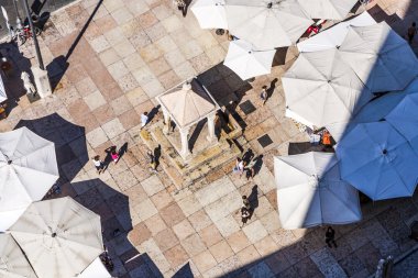 aerial view of the Piazza delle Erbe with unidentified people