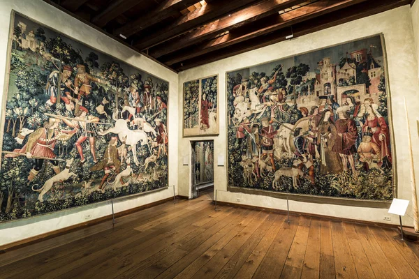 Famous unicorn tapestries in the Cloisters museum in New York — 图库照片