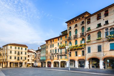 romantic Market place at old town  Bassano del Grappa in early m