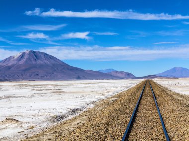 Railway in desert landscape, Bolivia