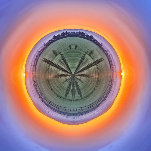 Sunrise and skyline of rural area in Thuringia as tiny planet — Stock Photo, Image