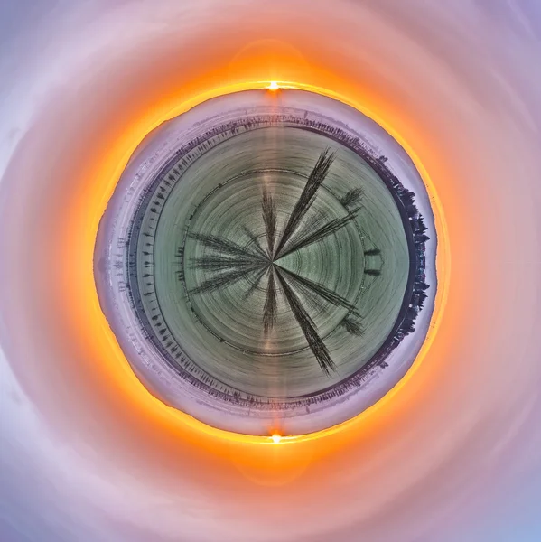 Sunrise and skyline of rural area in Thuringia as tiny planet — Stock Photo, Image
