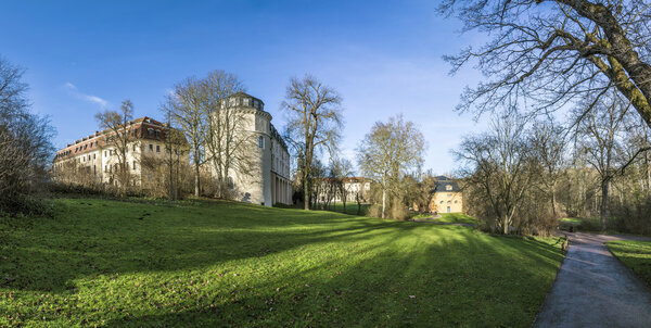 view from the Ilm park in weimar to green castle and Anna Amalia