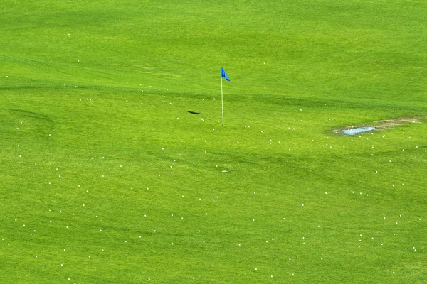 Campo de golfe vibrante e bandeira alvo — Fotografia de Stock