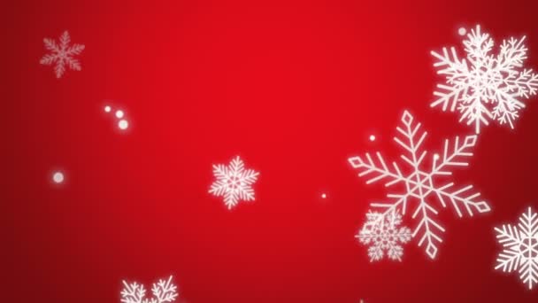 Snöflingor Faller Mot Röd Bakgrund För Användning Som Jul Tema — Stockvideo