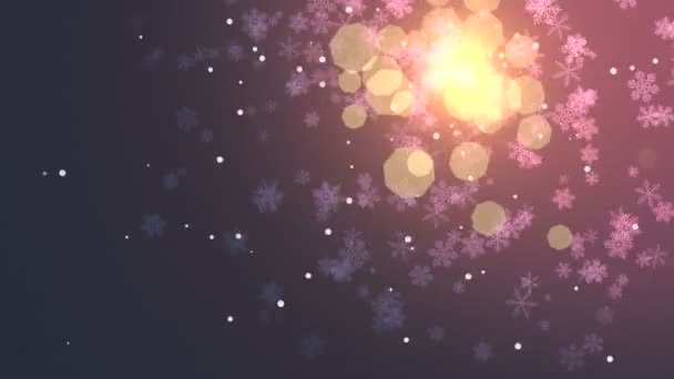 Een Besneeuwde Gouden Kerst Achtergrond Met Gouden Bokeh Bollen Toont — Stockvideo