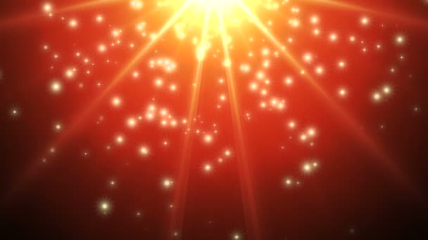 Золотые Лучи Света Падающими Звездами Ярком Красном Градиенте Показывают Волнение — стоковое видео