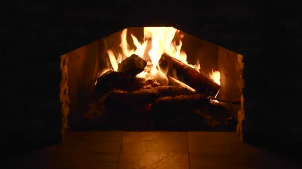 Beautiful Fire Big Orange Flames Burning Modern Fireplace Depicts Cozy — Stock Video