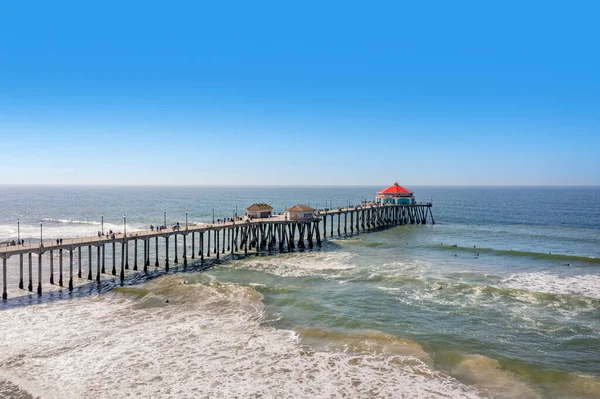 Aerial View Summertime Hunington Beach Pier Southern California Beautiful Green — Stock Photo, Image