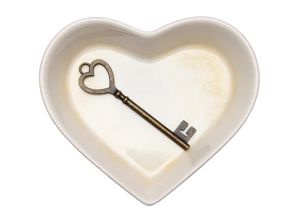 Vintage key and heart shape plate — Stock Photo, Image