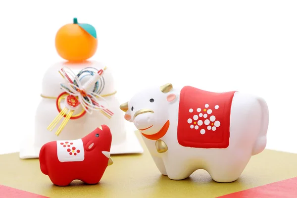 Usi Cows Dockor Japanskt Nyårskort Japanska Nyår Objekt — Stockfoto