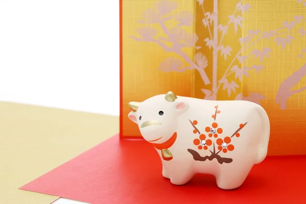 Bonecas Vaca Usi Cartão Ano Novo Japonês Ano Novo Japonês — Fotografia de Stock