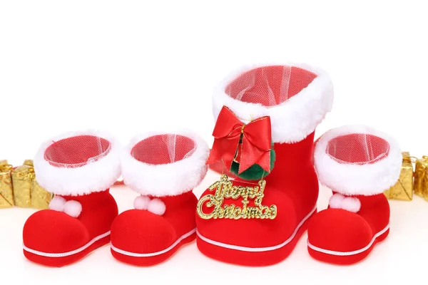 Kırmızı Noel Baba Nın Botları Beyaz Arka Planda Izole Edilmiş — Stok fotoğraf