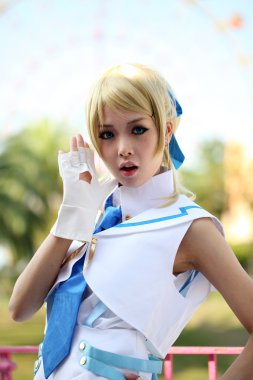 Kagawa, Japonya - 28 Eylül: anime olay üzerinde Eylül 28, kagawa 2014 yılında Japon anime karakteri cosplay poz 2014 Dünya park reoma, marugame, kagawa, Japonya.