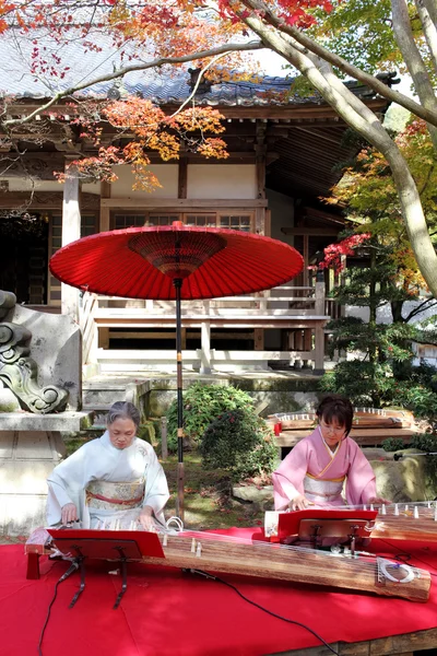 Japonské ženy hrají tradiční nástroj — Stock fotografie