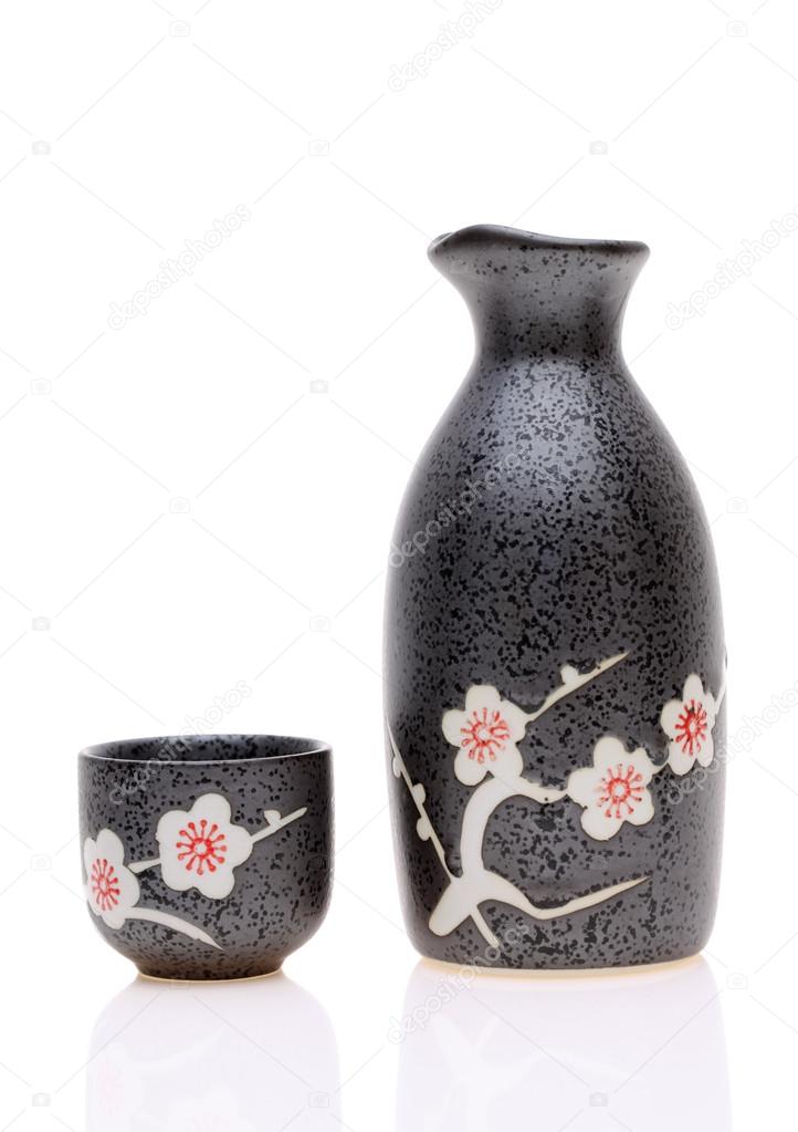 Japanese sake cup and bottle