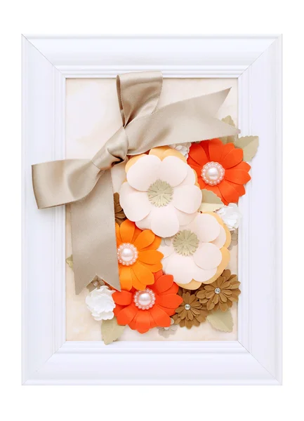 Photo frame with paper flower — Stock Photo, Image