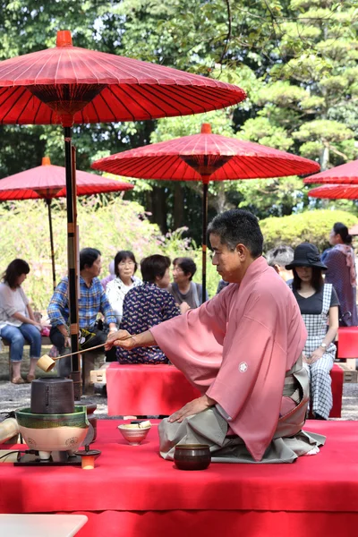 Cerimônia de chá verde japonês no jardim — Fotografia de Stock