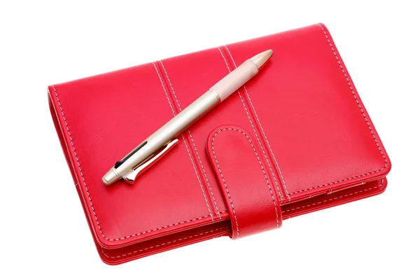 Leather notebook and ballpoint — Stock Photo, Image