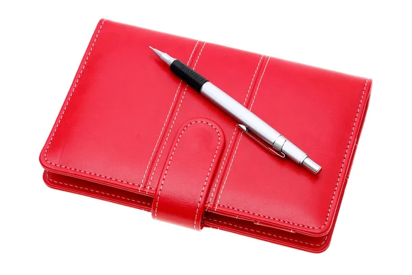 Red leather notebook — Stock Photo, Image