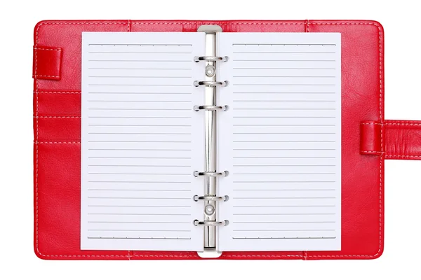 Cuaderno de cuero rojo abierto — Foto de Stock