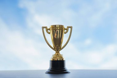 Küçük kupa kupası, temiz gökyüzüne karşı tutulan kupa. Teselli ödülü ve zafer konsepti.