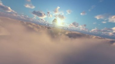 Boeing uçak batımında bulutların üstünde