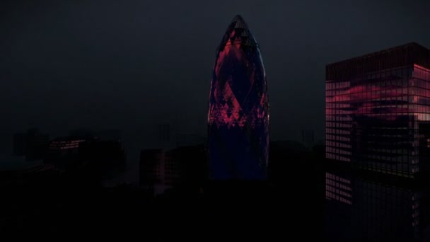 London i natt med stormiga blixtar, Schweizisk återförsäkring högkvarter, The gurka — Stockvideo