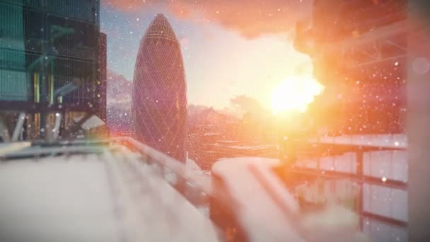 Londres au lever du soleil, neige, siège Suisse de réassurance, le cornichon — Video