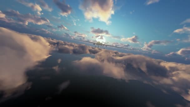 Missiles lancement de Drone militaires, au-dessus des nuages du matin, effectuez un zoom avant