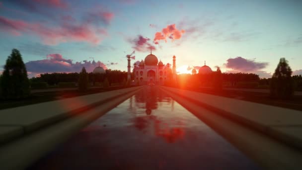 Taj Mahal prachtige zonsopgang, camera vliegen — Stockvideo