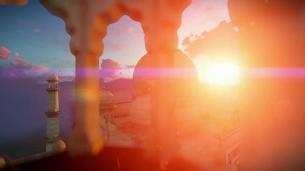 泰姬陵，美丽的日出，右塔视口平移 — 图库视频影像