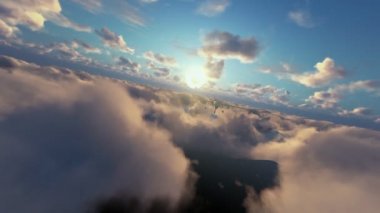 Askeri Drone füzeler, sabah bulutların üstünde denize indirmek