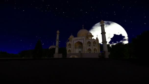 Taj Mahal in der Nacht vor Vollmond, Transportwagen-Schuss — Stockvideo