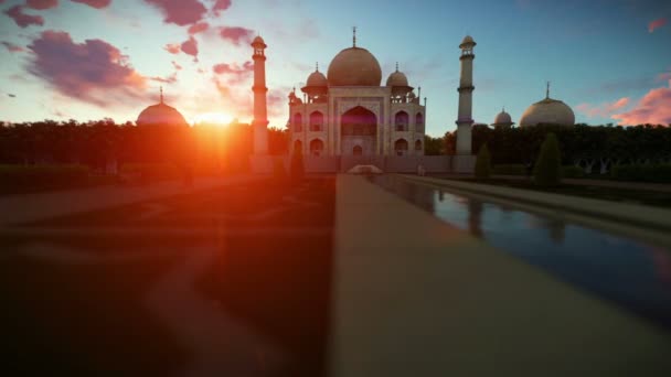 Taj Mahal smuk solnedgang, panorering – Stock-video