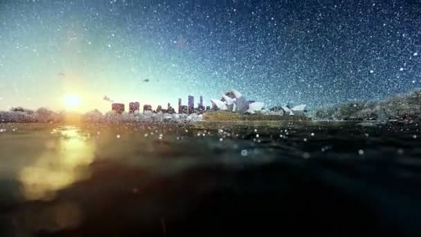 Bella alba sopra Sydney Opera House, nevicata — Video Stock