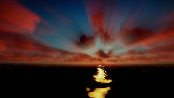 Красивая timelapse Рассвет над океаном, godrays — стоковое видео