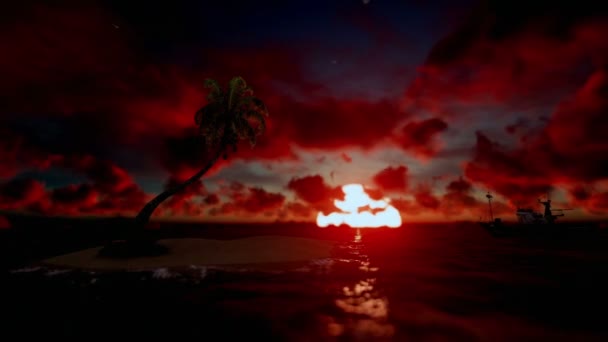 Fishing Boat With Tropical Island And Seagulls At Sunrise Stock Video Fishing Boat With Tropical Island And Seagulls At Sunrise Stock Video