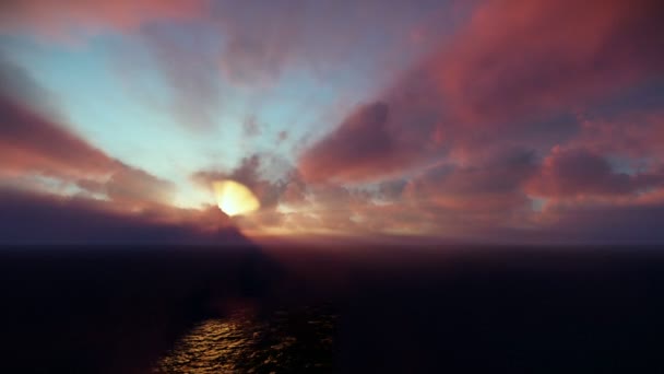 Vacker soluppgång över molnen och havet, godrays — Stockvideo