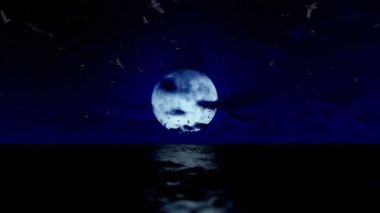 Kaba deniz ve timelapse bulutlar, dahil dolunay, ses