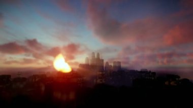 Boeing gece şehir güzel gündoğumu ile üzerinde seyir