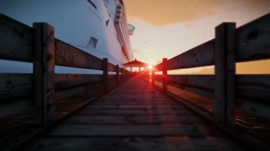 Yolcu gemisinde atılmak için bekleyen yolcular, timelapse gündoğumu, ses dahil